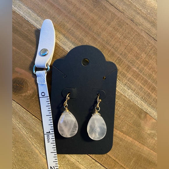 Rose Quartz Chakra Crystal Teardrop Dangle Earrings - Picture 9 of 10